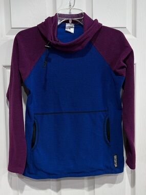 Melanzana Women’s Small Micro Grid Hoodie Blue and Purple Jacket EUC Microgrid
